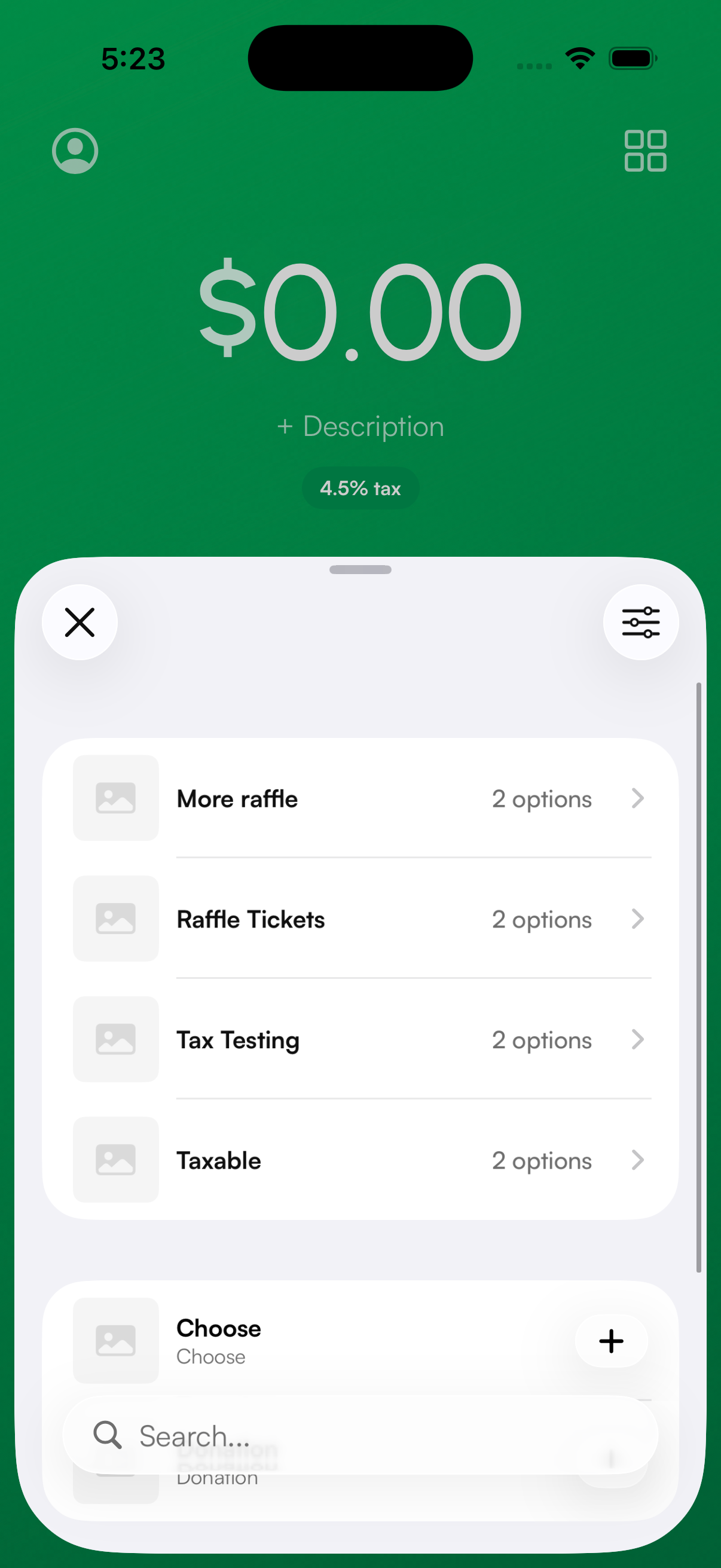 Products picker in the app