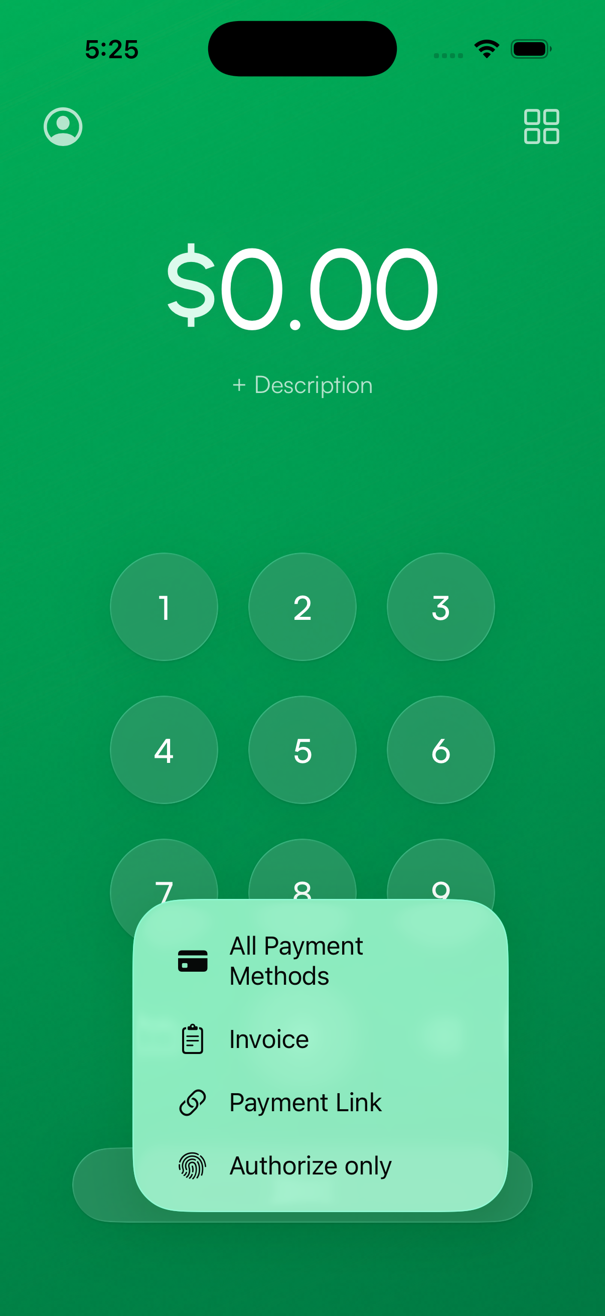 Amount screen menu with the Invoice option