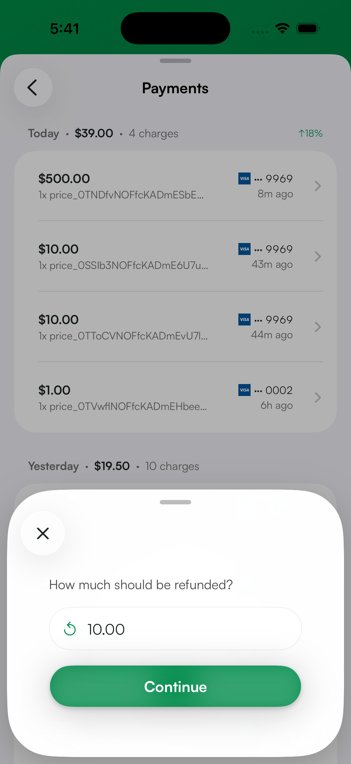Entering the refund amount
